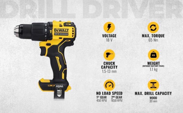 DeWalt DCD709N-XJ Cordless Impact Drill 18V 65Nm (Product Only)