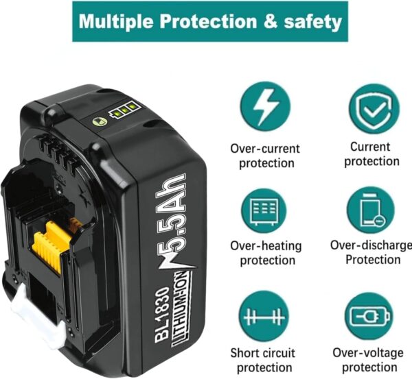 4 Pack 5.5Ah/5500mAh Replacement Battery for Makita 18V Compatible with Makita 18V Battery BL1830 BL1830B BL1860B BL1840 BL1850 BL1860 BL1835 BL1845 194205-3 LXT-400 with LED Indicator