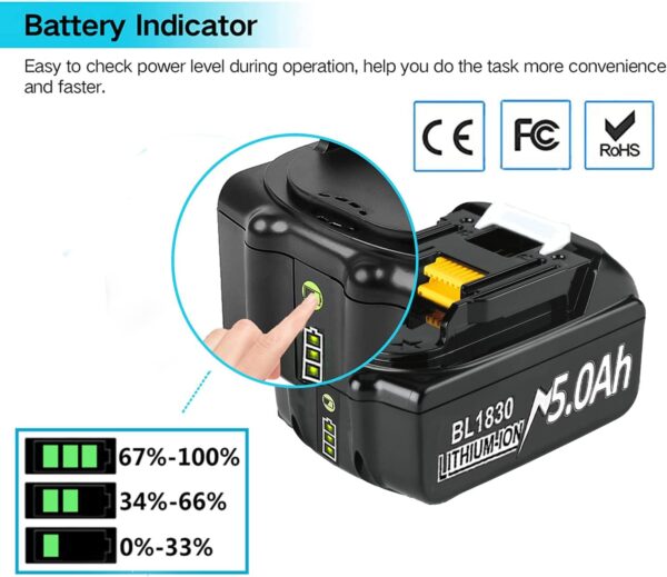 2 x 18V 5.0Ah BL1830 Batteries + 6A DC18RD Dual Port Charger Compatible with Makita Battery 14.4V-18V BL1850 BL1830 BL1860 BL1840 and DC18RD DC18RC DC18SF DC18RCT DC18RF Charger