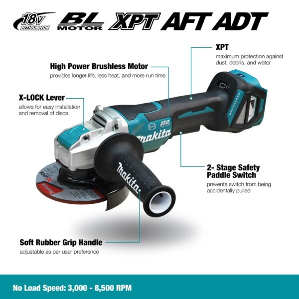 Makita DGA519Z 18V Li-ion LXT 125mm Brushless X-Lock Angle Grinder – Batteries and Charger Not Included