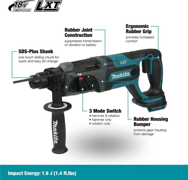 Makita DHR241Z 18V Li-ion LXT 20mm SDS-Plus Rotary Hammer – Batteries and Charger Not Included