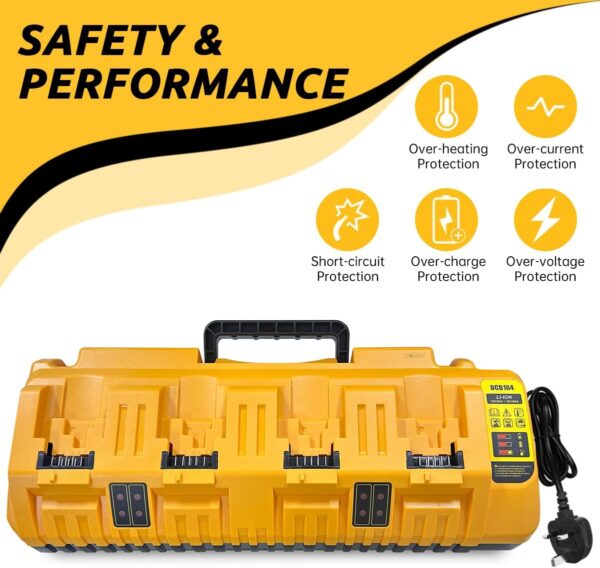 4 Ports Battery Charger Compatible with Dewalt Battery, Battery Charger Replacement for Dewalt DCB Series Battery, 3.0A 12V 18V 20V MAX Li-ion Charger with double 2.1A USB Ports
