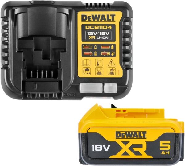 DEWALT DCB184 5.0ah 18v XR Lithium Ion Battery + DCB1104 Charger