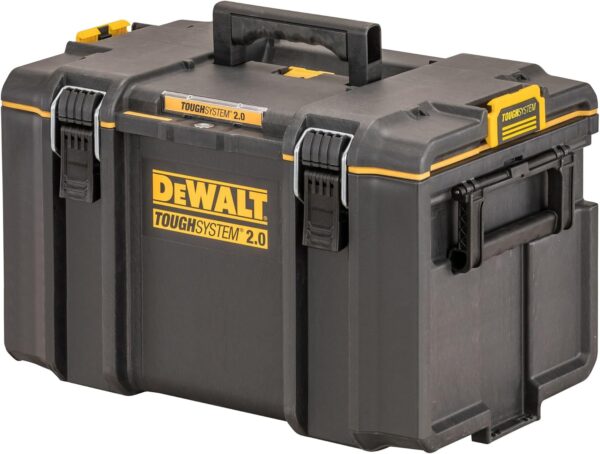 Heavy-duty toolbox with IP65 seal, 50kg load, auto-latching, removable tray, and tracker-ready design—ideal for secure, stackable jobsite tool storage.