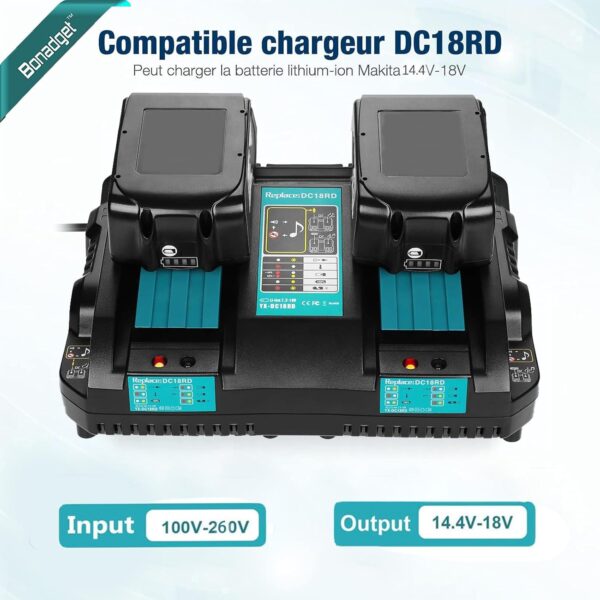 2 x 18V 5.5Ah BL1850B Batteries + 6A DC18RD Dual Port Charger Compatible with BL1830 Battery 14.4V-18V BL1850 BL1830 BL1840 BL1860 and DC18RD DC18RC DC18RCT DC18RF DC18SF Charger