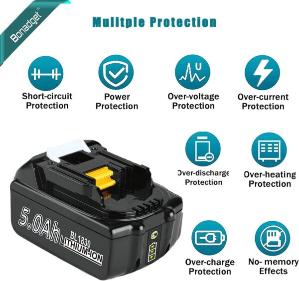 2 x 18V 5.0Ah BL1830 Batteries + 6A DC18RD Dual Port Charger Compatible with Makita Battery 14.4V-18V BL1850 BL1830 BL1860 BL1840 and DC18RD DC18RC DC18SF DC18RCT DC18RF Charger