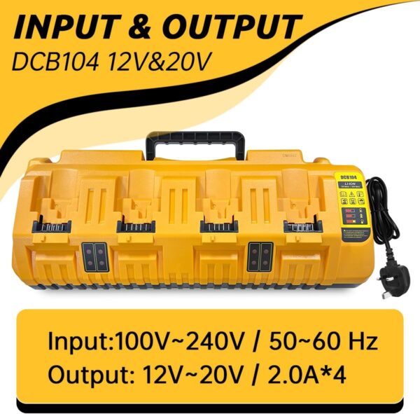 4 Ports Battery Charger Compatible with Dewalt Battery, Battery Charger Replacement for Dewalt DCB Series Battery, 3.0A 12V 18V 20V MAX Li-ion Charger with double 2.1A USB Ports