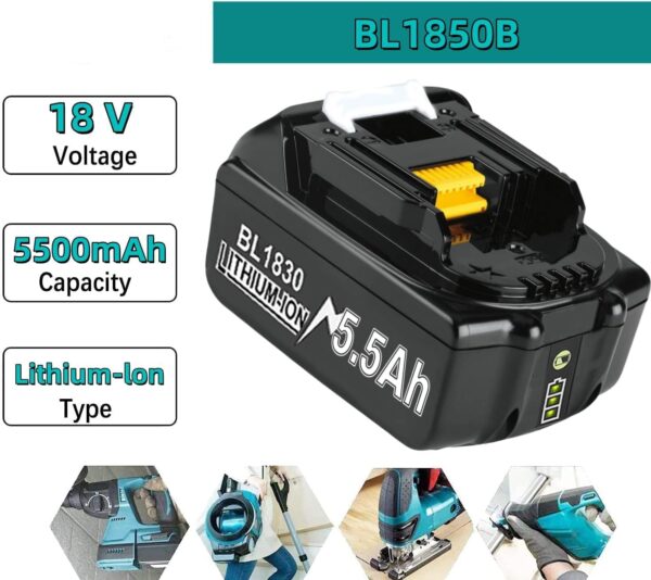 4 Pack 5.5Ah/5500mAh Replacement Battery for Makita 18V Compatible with Makita 18V Battery BL1830 BL1830B BL1860B BL1840 BL1850 BL1860 BL1835 BL1845 194205-3 LXT-400 with LED Indicator