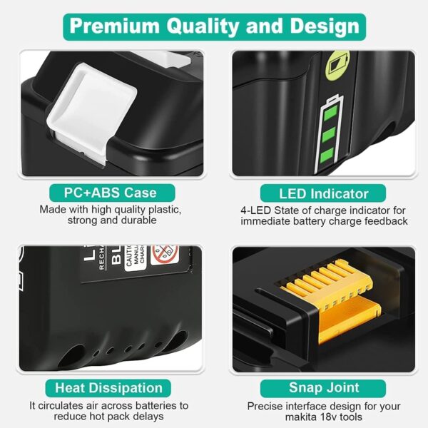 4 Pack 5.5Ah/5500mAh Replacement Battery for Makita 18V Compatible with Makita 18V Battery BL1830 BL1830B BL1860B BL1840 BL1850 BL1860 BL1835 BL1845 194205-3 LXT-400 with LED Indicator