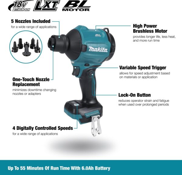 Makita DAS180Z 18V Li-ion LXT Brushless Dust Blower – Batteries and Charger Not Included