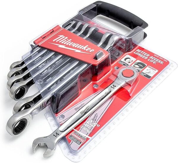 Milwaukee 932464993 Max Bite Ratcheting Metric Combination Spanner Set, 7 Piece, Red