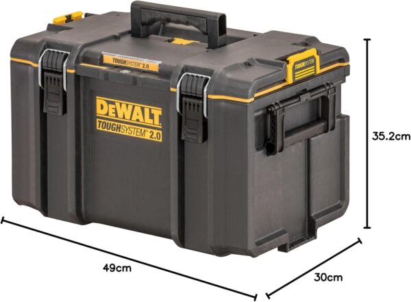 Heavy-duty toolbox with IP65 seal, 50kg load, auto-latching, removable tray, and tracker-ready design—ideal for secure, stackable jobsite tool storage.