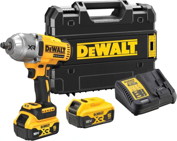 DEWALT DCF900P2T-GB 18V XR Brushless 1/2″ High Torque Impact Wrench Hog Ring 1396Nm with 2 x 5Ah Batteries in TSTAK