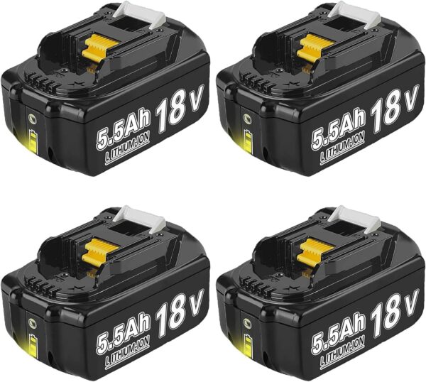 4 Pack 5.5Ah/5500mAh Replacement Battery for Makita 18V Compatible with Makita 18V Battery BL1830 BL1830B BL1860B BL1840 BL1850 BL1860 BL1835 BL1845 194205-3 LXT-400 with LED Indicator