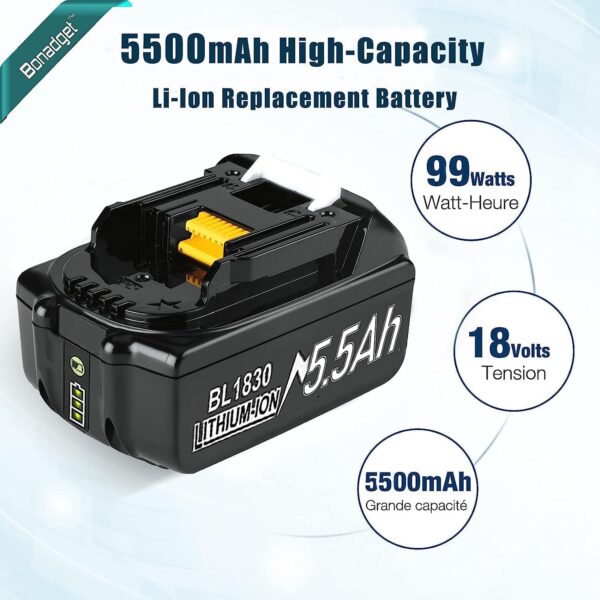 2 x 18V 5.5Ah BL1850B Batteries + 6A DC18RD Dual Port Charger Compatible with BL1830 Battery 14.4V-18V BL1850 BL1830 BL1840 BL1860 and DC18RD DC18RC DC18RCT DC18RF DC18SF Charger