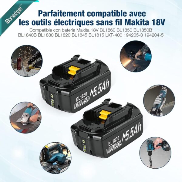 2 x 18V 5.5Ah BL1850B Batteries + 6A DC18RD Dual Port Charger Compatible with BL1830 Battery 14.4V-18V BL1850 BL1830 BL1840 BL1860 and DC18RD DC18RC DC18RCT DC18RF DC18SF Charger