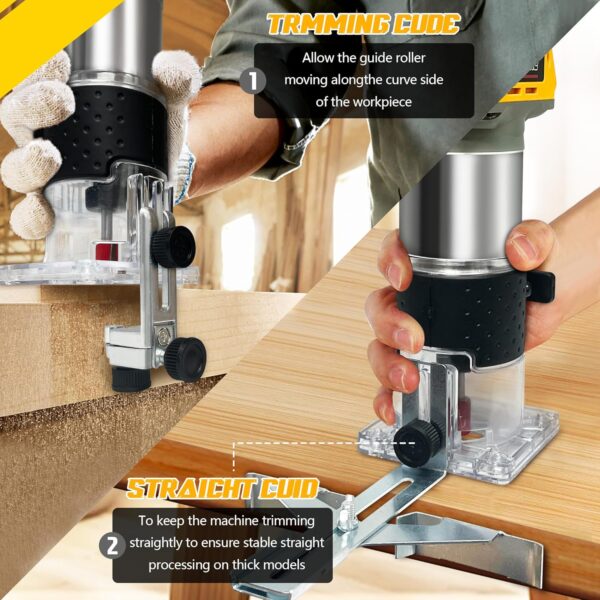 Cordless Wood Router Trimmer for Dewalt 20V Battery, 6 Speeds Wood Trimmer Set, 800W – 30000 RPM Brushless Motor Hand Palm Router with 15pcs 1/4″Shank Router Bits for Woodworking,Slotting(NO Battery)