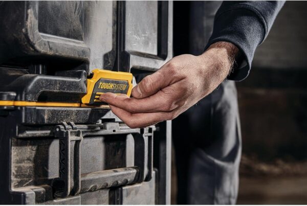 Heavy-duty toolbox with IP65 seal, 50kg load, auto-latching, removable tray, and tracker-ready design—ideal for secure, stackable jobsite tool storage.